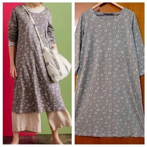 Gudrun Sjoden A-Line Midi Dress Gray Floral Print